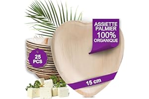 Waipur Assiette Feuille de Palmier - 25 Assiettes Cœur 15 cm - Vaisselle Jetable de Qualité Supérieure - Stable, Naturelle et Biodégradable - Assiette Bambou similaire