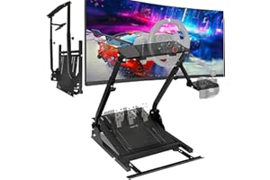 PUKALIA Soporte Volante Gaming Plegable V2 – Compatible con Logitech G29 G920 G923, Thrustmaster T150 T300 T500 TX TH8A, Fanatec Clubsport – Con Sujeción para Silla y Palanca de Cambios Ajustable
