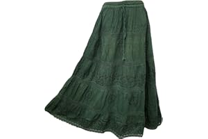 Doorwaytofashion Women Cotton Maxi Full Length Skirt Embroidered Boho Casual Festival Summer UK 10,12,14,16,18