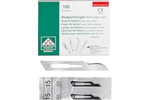 Shehadeh - 100 Stück sterile Skalpellklingen Figur 15 für Skalpellhalter Nr. 3 - Extrem scharf