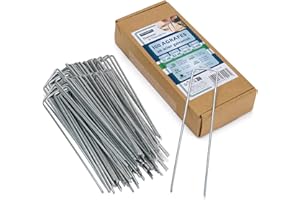 Flandria – Lot 100 Piquets de Fixation Acier Galvanisé 170 mm x 35 mm – Ø 3 mm – Agrafes de Jardin pour Toile de Paillage, Gazon Synthétique, Tuyaux