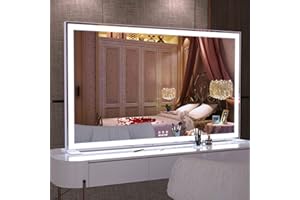 ANYHI Hollywood Vanity Makeup Mirror with LED Lights,Dressing Table Lighted Makeup Mirror,Tabletop/Wall Mounted Mirror for Bedroom & Dressing Room,Smart Touch Screen,White(102x62cm)