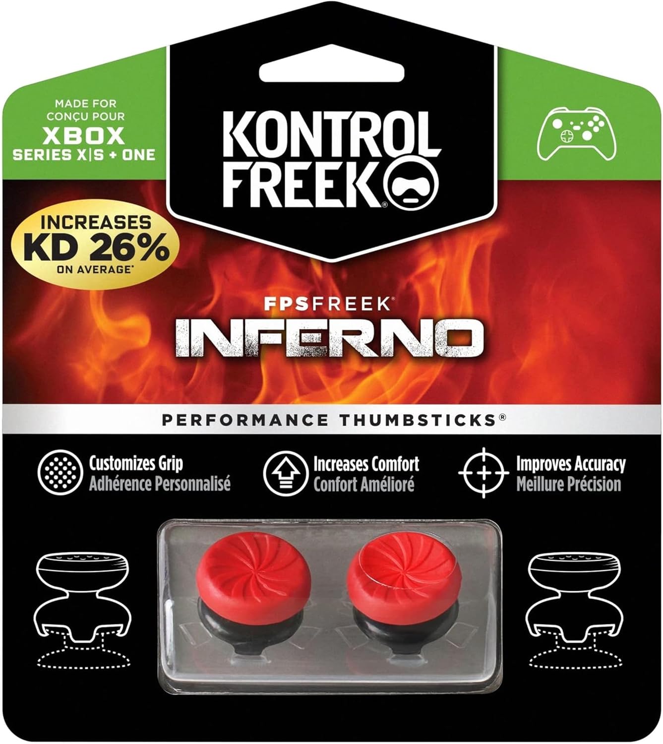 KontrolFreek FPS Freek Inferno for Xbox One and Xbox Series X Controller | Performance Thumbsticks | 2 High-Rise Concave | Red