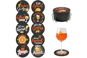 lompyeu Untersetzer Gläser, 10 Stück Aperol Spritz Filzuntersetzer Rund mit Untersetzer-Halter, Wasserabsorbierende Untersetzer Bierdeckel Aperol Geschenk - Deko für Wohnzimmer Tisch Home Essentials