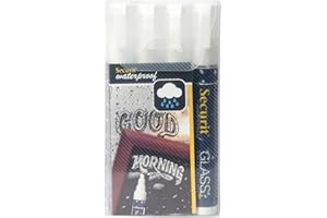 Securit Set da 4 pennarelli a gesso liquido Colore Bianco - punta Media - Resistente all'acqua, Impermebile