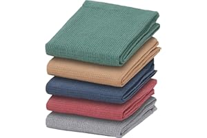 Olivia Rocco Tea Towel Pack of 5 Waffle Kitchen Tea Towels Cotton Absorbent Long Lasting Catering Bar Dish Towel, Assorted