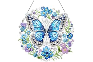 Zamety Diamond Painting Pendente, Farfalla Painting Diamond 5d Pendenti, DIY Diamond Painting Adulti Ciondolo, Diamantini Crystal Art Pendente con Catena, Decorazione per Giardino, Porta e Finestre