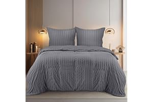 Utopia Bedding Seersucker Funda Nordica Cama 150 - Juego de Funda Nórdica de Microfibra Seersucker 220x240 cm y 2 Funda de Almohada 65x65 cm (Gris)