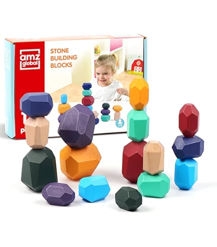 Promise Babe 48 Stück Balanciersteine Montessori - Regenbogen Stapelsteine Für Kinder Ab 3 Jahre