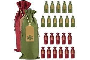 PIXHOTUL Sacchetti regalo in iuta con coulisse per bottiglie di vino, 12 pezzi, per Natale, matrimoni, viaggi, compleanni, feste.