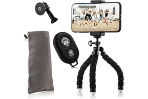 MOJOGEAR Mini Octopus statyw podróżny elastyczny statyw z uchwytem na telefon komórkowy do iPhone'a, telefonu z systemem Android i GoPro - zestaw z pilotem zdalnego sterowania migawką Bluetooth, uchwytem GoPro