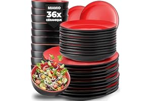 MIAMIO – Service de table 12 personnes/Service de table en grès 36 pièces, service de table en grès, ensemble de bols et d'assiettes - Collection Le Papillon