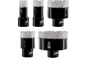 KURSTOL Punta per Trapano Diamantata - 5 PCS Fresa diamantata 20/25/35/50/68mm filettatura M14 per foratura a secco Porcellana Ceramica Granito Marmo Pietra Smerigliatrice angolare
