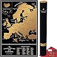 Scratch off Map of the Europe - Easy to Frame 24x16 European Travel Map Poster with Cities - Large Black and Gold Push Pin Travel Wall Maps - Scratchable Europe Map with Scratcher Included