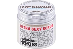 Handmade Heroes Exfoliante Labial 100% Natural, Vegano y Suave, Exfoliante de Azúcar y Coco para Labios Agrietados y Secos, 1 Onza