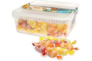 ‎PE ÄM Deine Naschbox | Zuckerfreie Fruchtsaft Toffees | 500g Naschbox | XL Fruchtbonbon Großpackung | Kaubonbons | Zitrone Orange & Erdbeer Geschmack