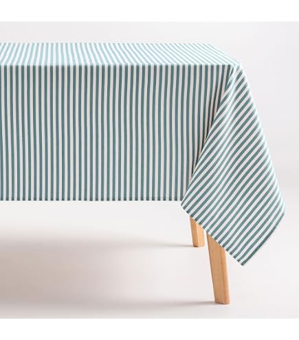 Nappe Rectangulaire à Carreaux LAN&LAN - Lavable, Polycoton - 140x300cm, Bleu Ciel - Intérieur/Extérieur