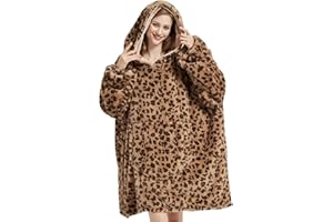 SOFTAN Decke Hoodie, übergroße tragbare Decke für Erwachsene Frauen und Männer Geschenke, kuschelig warm und weich mit Kapuze Decke Sweatshirt, braun Gepard Druck Kunstfell Decke Sweatshirt mit großer Tasche