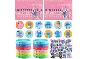 KEVRDRT 94 Pcs Kindergeburtstag Mitgebsel Set, St-itch Gastgeschenk kindergeburtstag, Give Aways Kindergeburtstag mit sticker, Anstecker, armbänder, bonbon tüten, party-mitgebsel für kinder