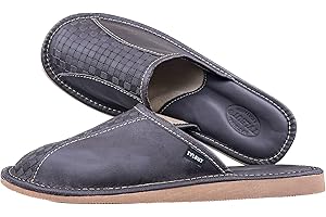 TYLBUT M03 Męskie kapcie skórzane, z tłoczoną skórą, wygodne klapki, lekkie kapcie z podeszwą z pamięcią kształtu, rozmiar EU