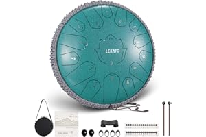 LEKATO Steel Tongue Drum à 15 Notes 13 Pouces, C Key Tambour de Langue Handpan Instrument de Percussion pour Education Méditation de Guérison, Cadeau pour Débutant(Vert Malachite)
