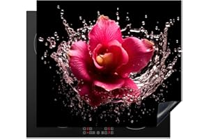 KitchenYeah© Protection Plaque Induction 60x52 cm Gadget Protege Deco Cuisine Cache Protège De Cuisson Accessoire Fleurs - Rose - Eau - Noir - Botanique - Nature