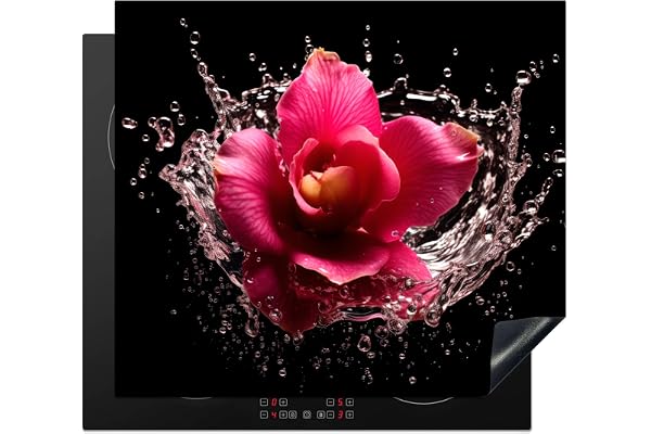 KitchenYeah© Protection Plaque Induction 60x52 cm Gadget Protege Deco Cuisine Cache Protège De Cuisson Accessoire Fleurs - Rose - Eau - Noir - Botanique - Nature