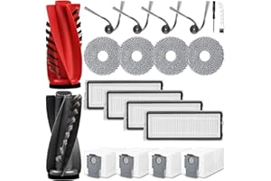 ALLOYTOOL 20 pièces Accessoires pour Robot aspirateur Roborock Qrevo Curv, 2 brosses principales 4 Sacs à poussière 4 Chiffons de Nettoyage 4 filtres HEPA 4 brosses latérales 1 Brosse de Nettoyage 1 Tournevis