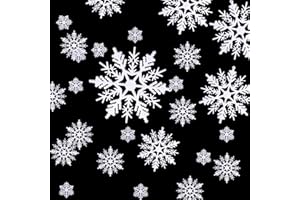 HESTYA Gejoy Schneeflocken Ornamente für Weihnachtsdekoration, Kunststoff , Sortierte Größen 1/2/ 3/4/ 5/6 Zoll, 50