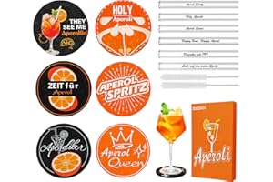 ZIENZENGYA 14 Stück Aperol Spritz Geschenk(6 Aperol Filzuntersetzer, 6 Stück 20cm Glasstrohhalme Aperol Spritz mit 2 Reinigungsbürste) Holy Aperoli Spritz Geschenkset für Freundin, Männer, Frauen