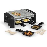 Princess Raclette Grill 21 x 21 cm, 600 W, for 4 People | Adjustable thermostat, Natural stone plate, Non-stick frying pans,