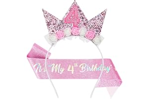 AOOTE Bandeau d'anniversaire pour Enfants, Couronne Princesse Couronne d'anniversaire pour Fille, Serre-Tête Anniversaire Couronne Princesse Rose Fille pour Anniversaire