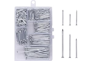 OMOTOOL Chiodi in acciaio, 386 pezzi, set di chiodi di alta qualità, lunghezza massima 2 pollici, chiodi zincati, chiodi in legno, chiodi da parete con scatola, 6 misure