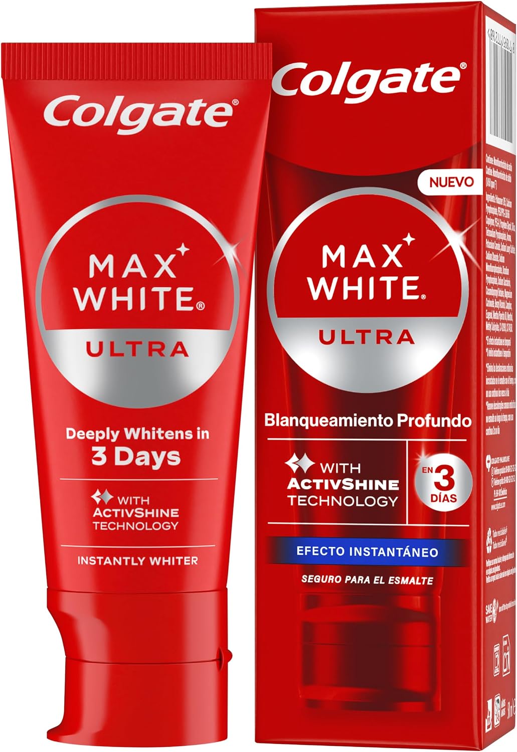 Colgate Max White Ultra Pasta de dientes Efecto Instantáneo, Blanquea las Manchas Profundas en 3 Días, la Tecnología ActiveShine Suaviza la Superficie del Esmalte para Reflejar la Luz, Sabor Mejorado