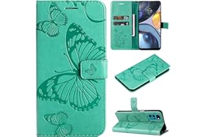WUHAIZHER Motorola Moto G22 Case Cute Butterfly Shockproof Folio Flip PU Leather Wallet Cases with Card Slot Stand Silicone Bumper Phone Cover for Motorola Moto G22 Case for Girls Women Kids, Green