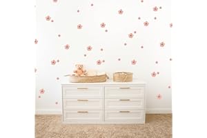 Wally Fox Stickers Muraux Enfants Fleurs– Autocollants Décoratifs - Non Toxique, Sûr, de Haute Qualité – Déco Chambre Enfant - Fleurs - Rose - 86pcs