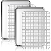 Fire More Baking Tray with Cooling Rack, 2 Stainless Steel Trays and 2 Oven Racks Rectangular Tray 16" x 12" x 1" for Baking