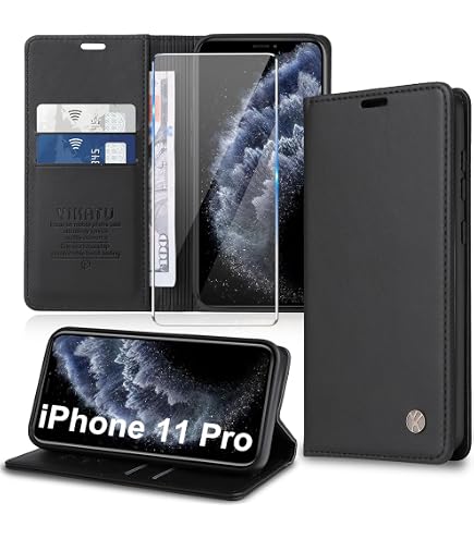 QLTYPRI Ledertasche Für IPhone 11 Pro – Dünne Hülle Mit Kartenfach, Ständer & Magnetverschluss (Rot)