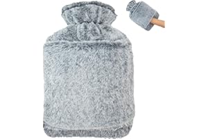 OBSGUMU Wärmflasche mit Bezug – 2L Auslaufsicher Wärmeflasche Groß mit Kängurutasche, Weichem Flauschig Wärmflaschen, Kuschelig Bettflasche, Hot Water Bottle für Kinder & Erwachsene (Blau)