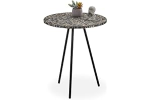 relaxdays Ronde mosaïque, d’appoint, Décorative, Table de Jardin, Fait Main, HxD: 50 x 41 x 16 cm, doré, Fer, MDF, Verre, Noir/Or, 50 x 41 x 41 cm
