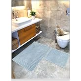 CottonCrafty 100% Cotton Woven Water Absorbent Bath Mat Set, Bath Rug Vera 2 Li Set 60x100-60x50 (GRI)