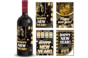 ALEGRE 8 Stück Flaschenetikett Silvester Deko 2025 Etikett für Weinflaschen Selbstklebend,Happy New Year Flaschenetikettn 2025 Deko,Flaschen Etiketten für Neujahr Geschenk Mitbringsel