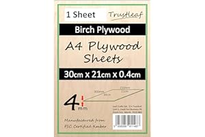TRUSTLEAF 4mm Birch Plywood A4-300x210x 4mm - (Pack of 1) - Laserable Low fume E1 Glue Ply...