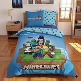 Minecraft Duvet Cover for 90 cm Bed 135 x 200 cm + 80 x 80 cm Youth Blue | Reversible Bed Linen | 90 cm Bed | 100% Oeko-Tex M
