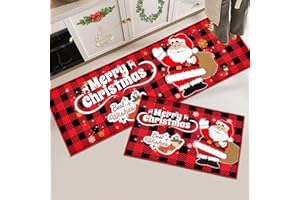 Hoimlm Set di 2 tappetini da cucina di Natale, tappeti natalizi lavabili antiscivolo per corridoio, soggiorno, cucina, Lavanderia (Natale Rosso F, 40x120 cm+40x60 cm)