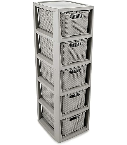 BranQ Home Essential rek in rotan design, BPA-vrije kunststof (polypropeen), zwart, 29,5 x 24 x 48,7 cm, 3 manden