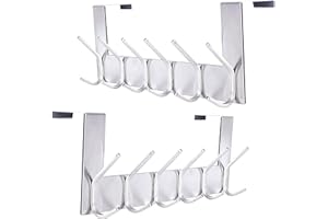 SKOLOO Over The Door Hook Brushed Nickel, Door Coat Rack for Entryway, Over Door Towel Hook for Bathroom, Stainless Steel Door Coat Hook for Hanging Backpack, Jacket, Robes, Purse