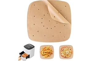 LEUUD 100 Feuilles Papier Cuisson Air Fryer, 20x20cm Papier Sulfurisé Air Fryer, Perforé Papier Cuisson Air Fryer, Jetable Antiadhésive Sans Huile Papier pour Grill, Cuisson, Vapeur, Friteuse