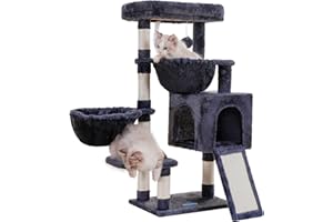 Hey-brother Cat Tree, Cat Tower for Indoor Cats, Cat Activity Centre with Padded Perch, Cozy Hammocks and Scratching Pad, Dark grey EMPJ006SG