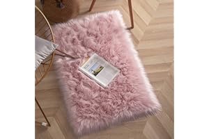 HEQUN Alfombra de Piel de Oveja sintética, Artificial Alfombra,Funda de Silla de Forro Polar Suave y mullida para recámara, sofá, Suelo (90×60 CM, Rosa)